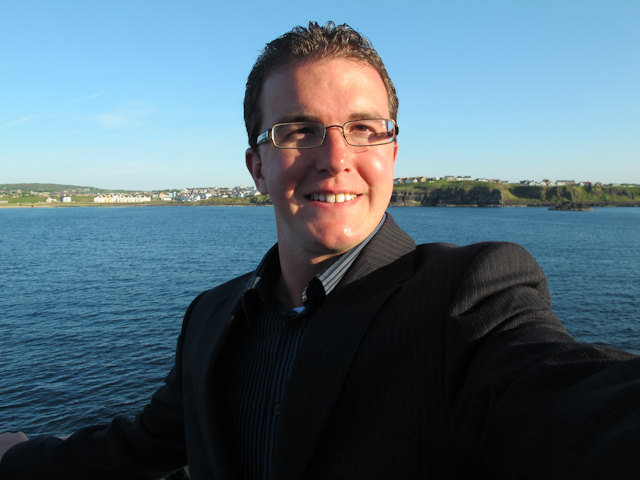 Aaron onboard Silversea's Silver Explorer, at anchor off Portrush, Northern Ireland, in 2012. Photo © 2012 Aaron Saunders