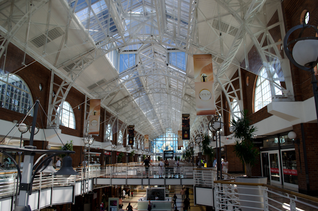The sprawling, bi-level Victoria Wharf Shopping Center is connected to the Table Bay Hotel. Photo © 2013 Aaron Saunders