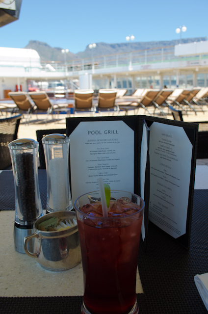 Enjoying a refreshing drink poolside after boarding Silversea's beautiful Silver Wind! Photo © 2013 Aaron Saunders